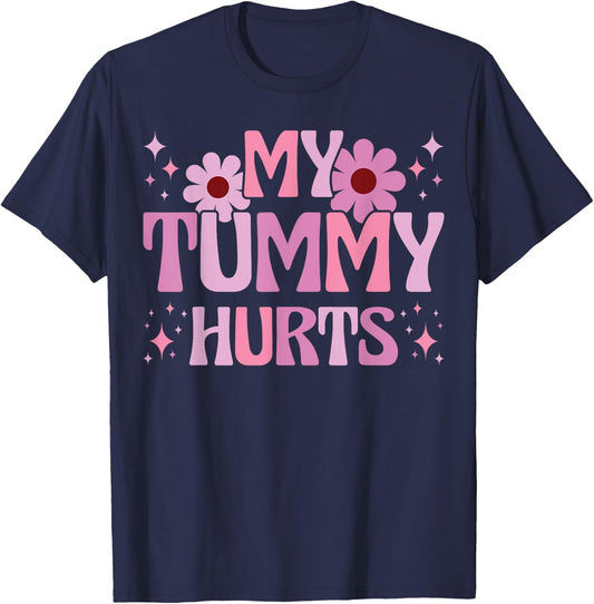 Stomach Ache IBS Pain Tummy Ache . Retro Groovy Tummy Ache Survivor My Tummy Hurts - -Adults - Black - Small - Short Sleeve - Modern T-Shirt - T-Shirt | Navy