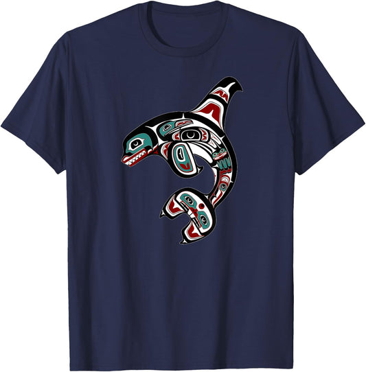 Orca Killer Whale Pacific Northwest Alaska Native American T-Shirt - T-Shirt | Navy