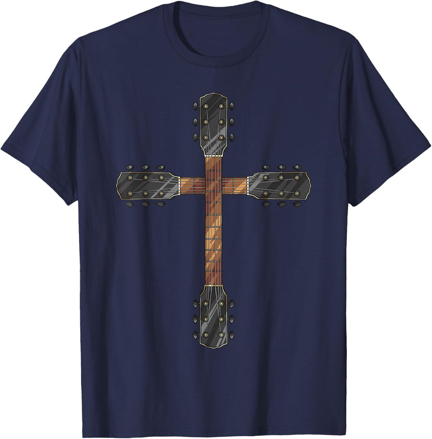 Cute Faith Christian Guitar Cross | Funny Musician Gift -Adults, Black, Short Sleeve, Medium T-Shirt - T-Shirt | Navy