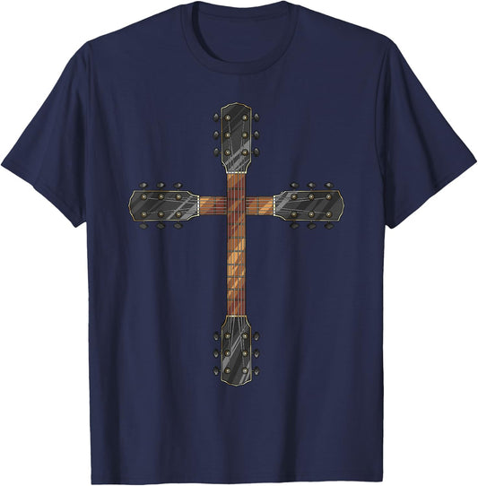 Cute Faith Christian Guitar Cross | Funny Musician Gift -Adults, Black, Short Sleeve, Medium T-Shirt - T-Shirt | Navy