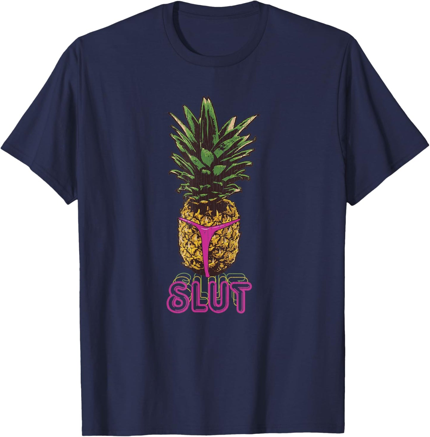Vintage Tropical Pineapple Slut T-Shirt - T-Shirt | Navy