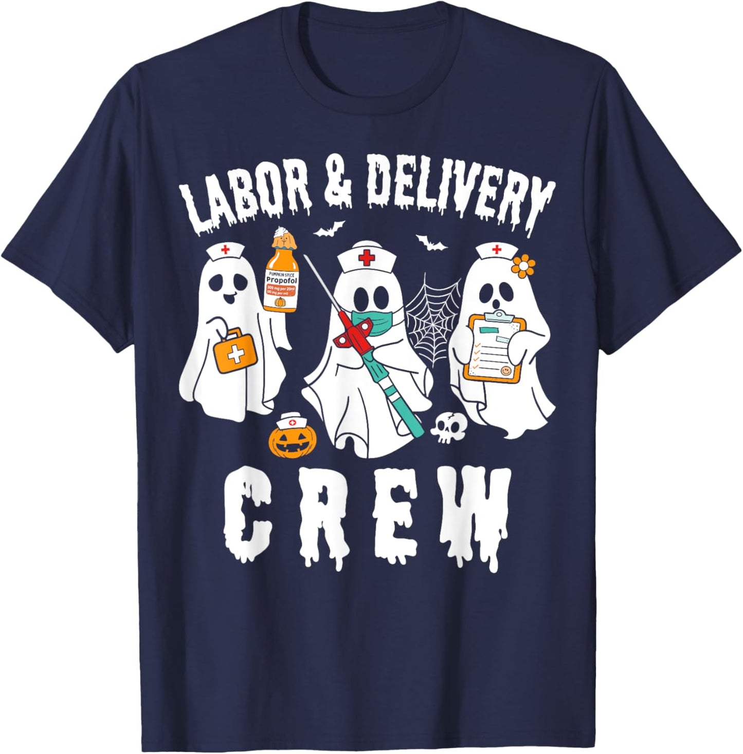 Labor & Delivery Boo Crew Funny Halloween Costume L&d Nurse T-Shirt - T-Shirt | Navy
