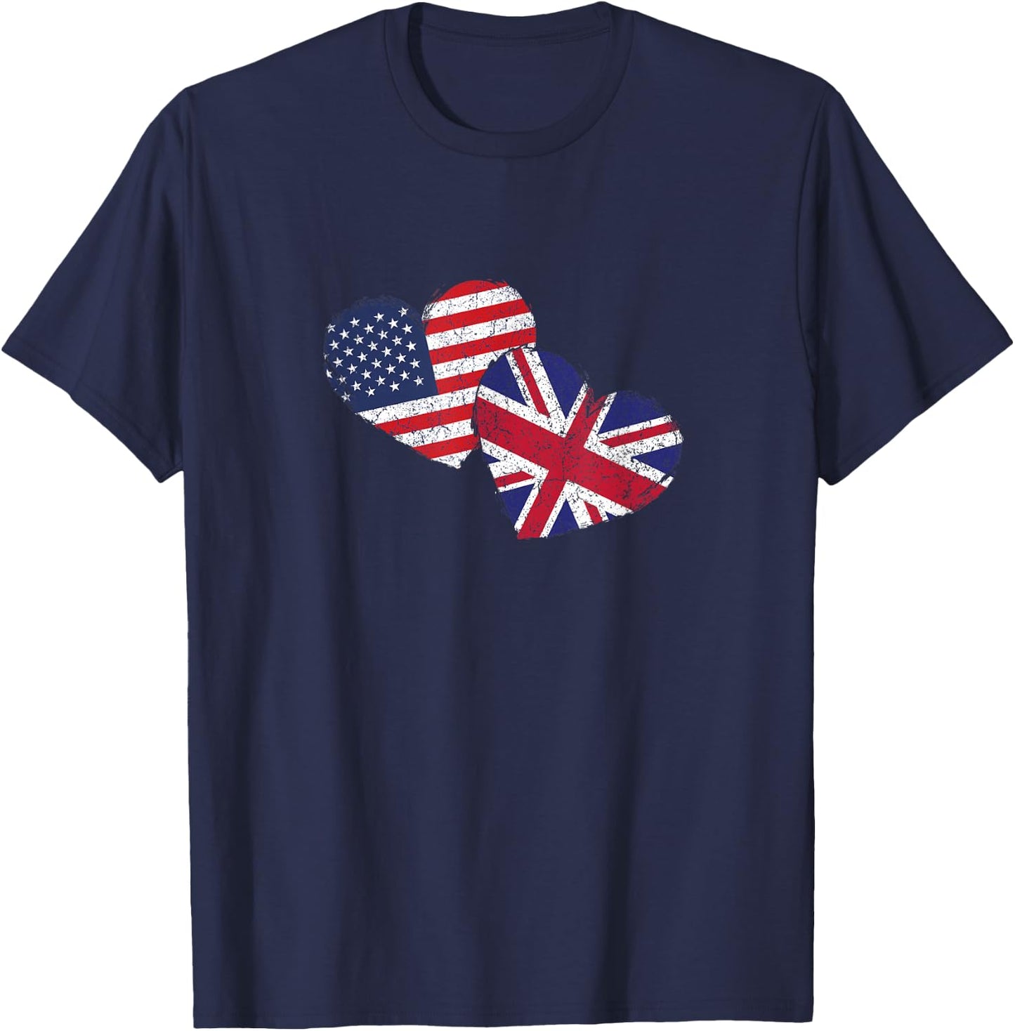 USA United Kingdom Heart Country Flag American British T-Shirt - T-Shirt | Navy