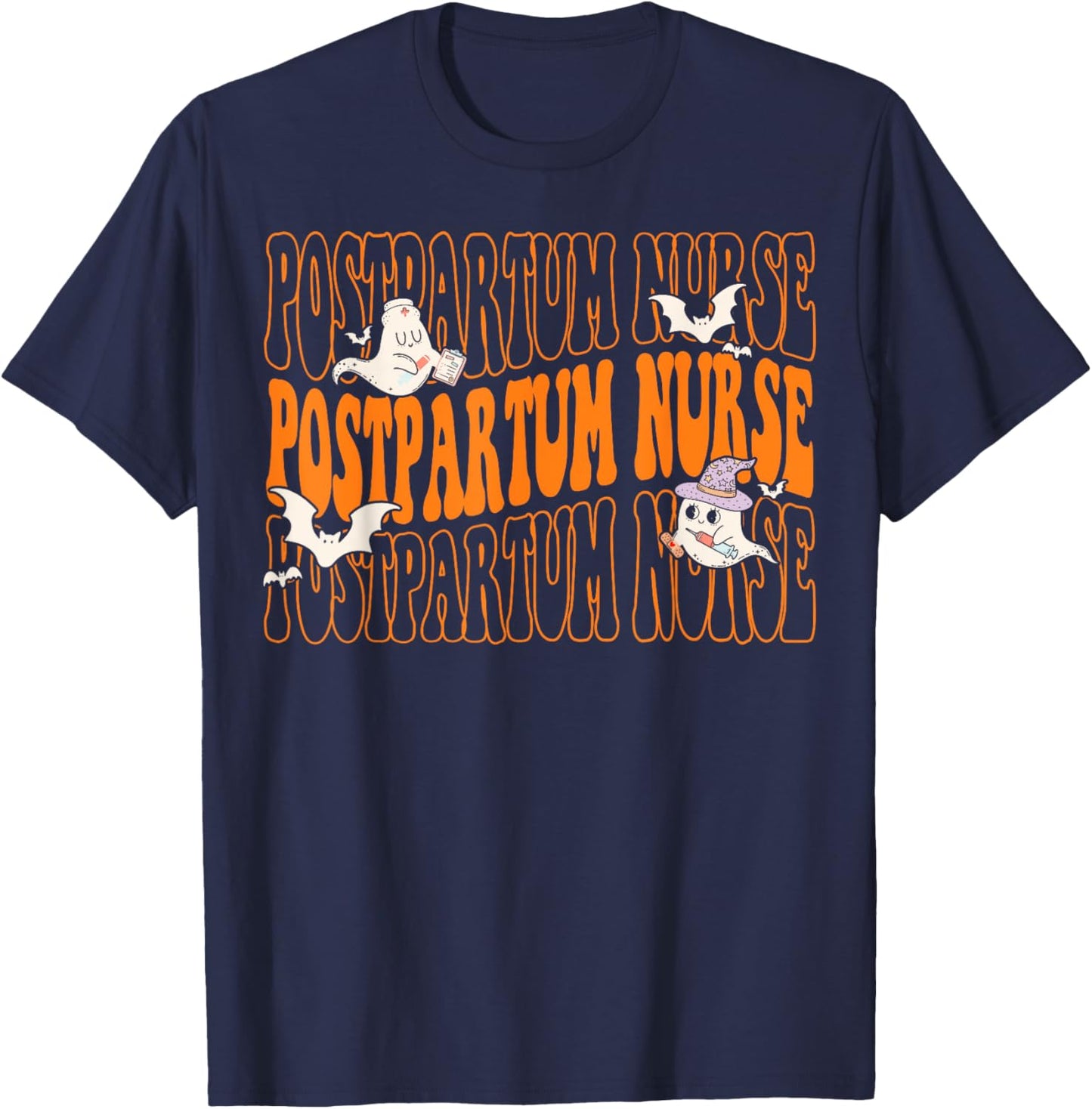 Postpartum Nurse Boo Crew Halloween Mother Baby Nurse T-Shirt - T-Shirt | Navy