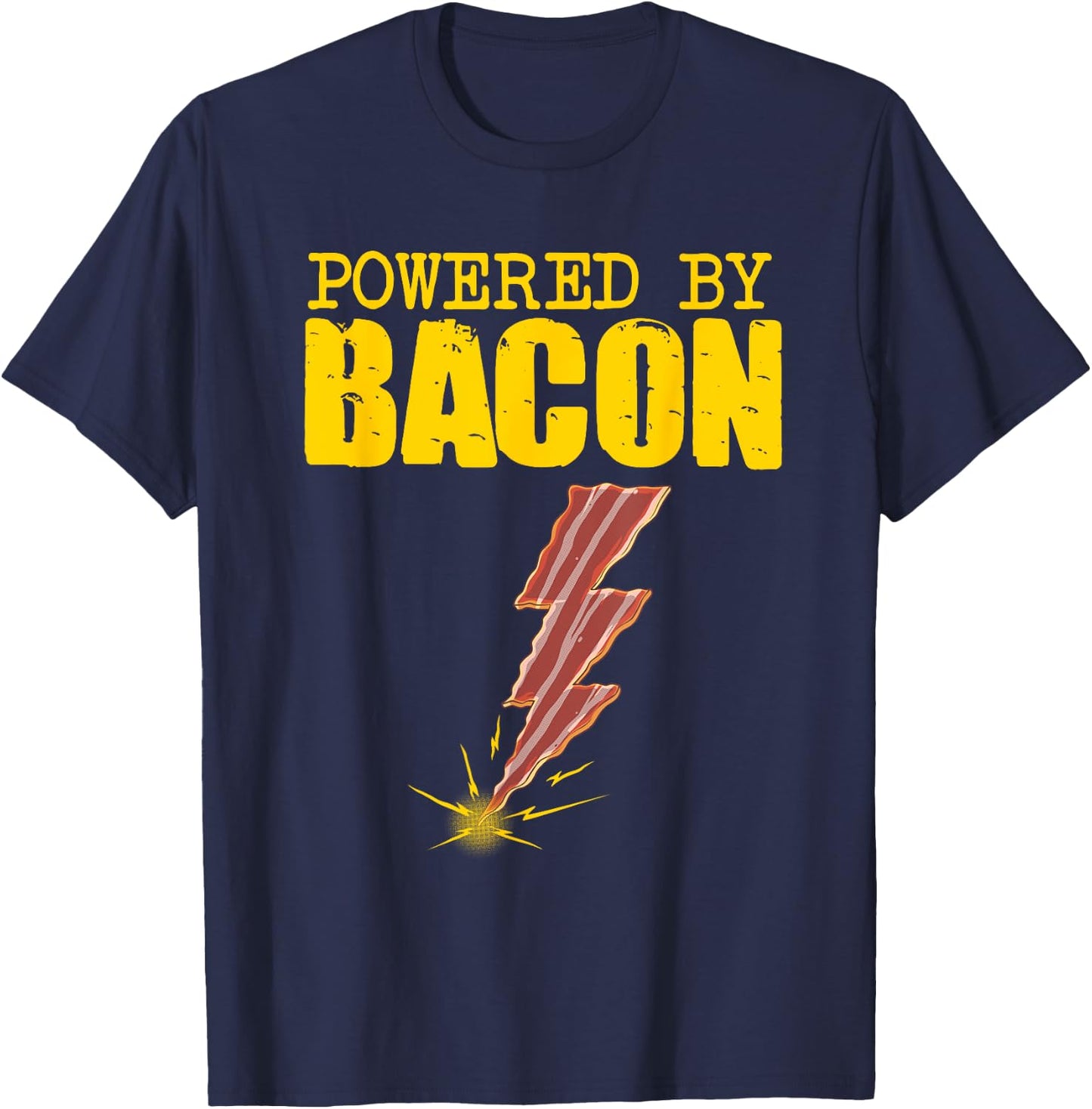 Funny Powered By Bacon Gift Women Pork Belly Lover T-Shirt - T-Shirt | Navy