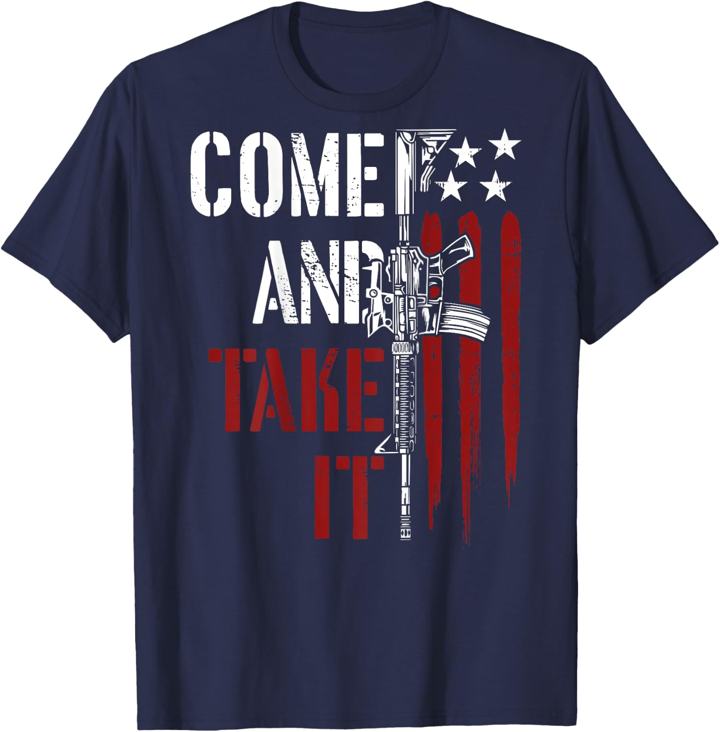 Come And Take It Gun Rights AR-15 American Flag On Back T-Shirt - T-Shirt | Navy