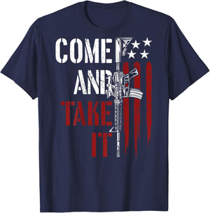 Come And Take It Gun Rights AR-15 American Flag On Back T-Shirt - T-Shirt | Navy