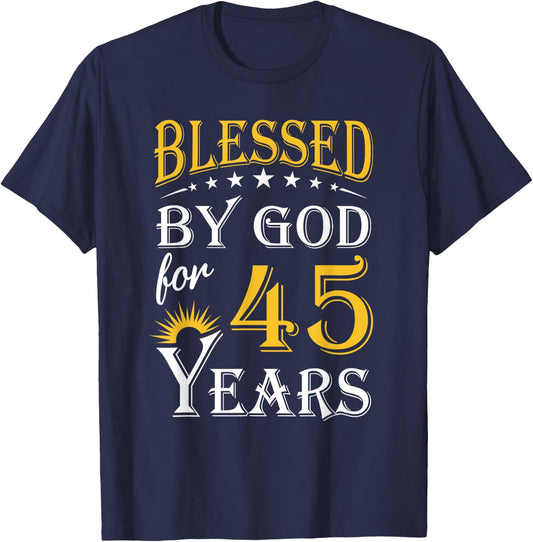 Vintage Blessed by God for 45 years Happy 45th Birthday T-Shirt - T-Shirt | Navy