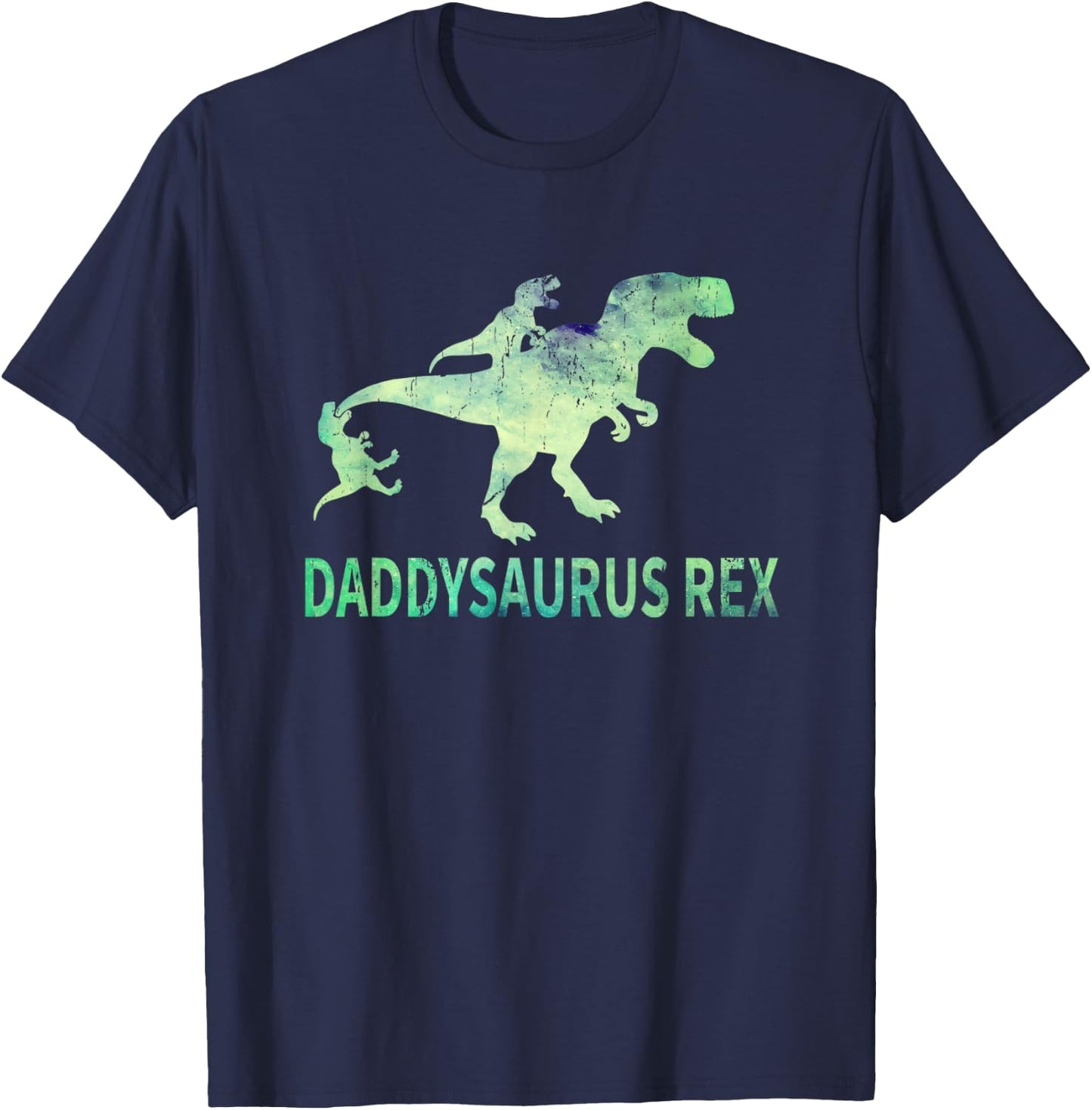 Daddysaurus T Rex Dinosaur Daddy Saurus Dad 2 Two Kids Dino T-Shirt - T-Shirt | Navy
