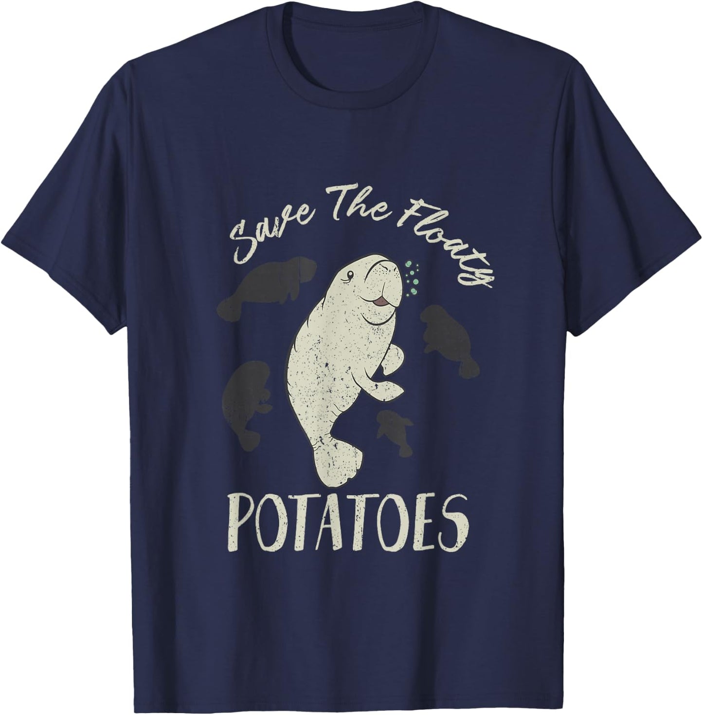 Save The Floaty Potatoes Sea Cow Manatee T-Shirt - T-Shirt | Navy