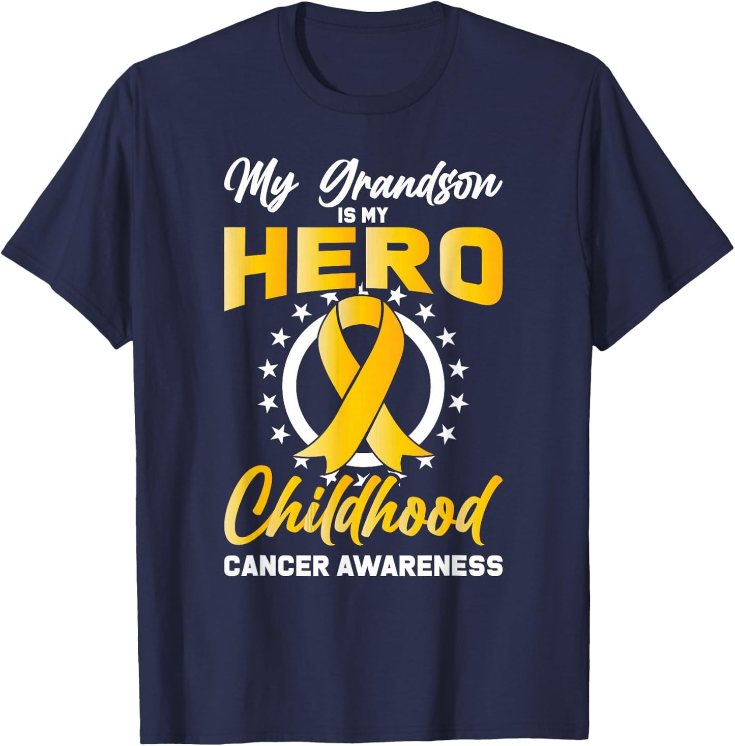 Grandson Childhood Ribbon Support Cancer Awareness Gift T-Shirt - T-Shirt | Navy