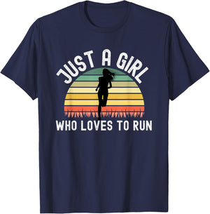 Retro Vintage Just A Girl Who Loves To Run, Female Runner T-Shirt - T-Shirt | Navy