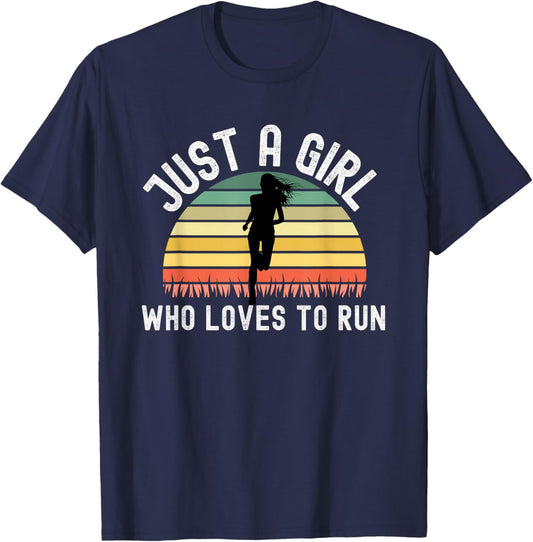 Retro Vintage Just A Girl Who Loves To Run, Female Runner T-Shirt - T-Shirt | Navy