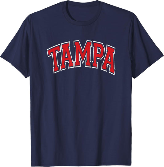 133 Apparel Tampa FL Tampa Arched Red Text T-Shirt - T-Shirt | Navy
