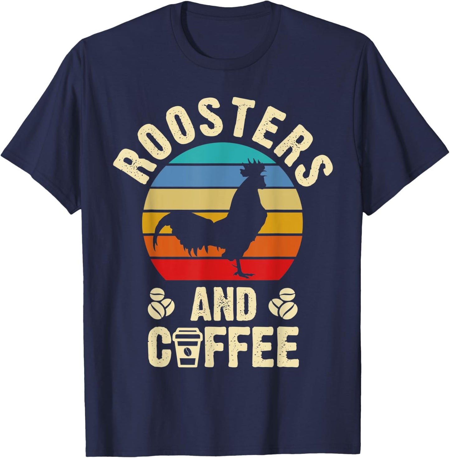 I like Roosters & Coffee Funny vintage Pet theme lover gift T-Shirt - T-Shirt | Navy