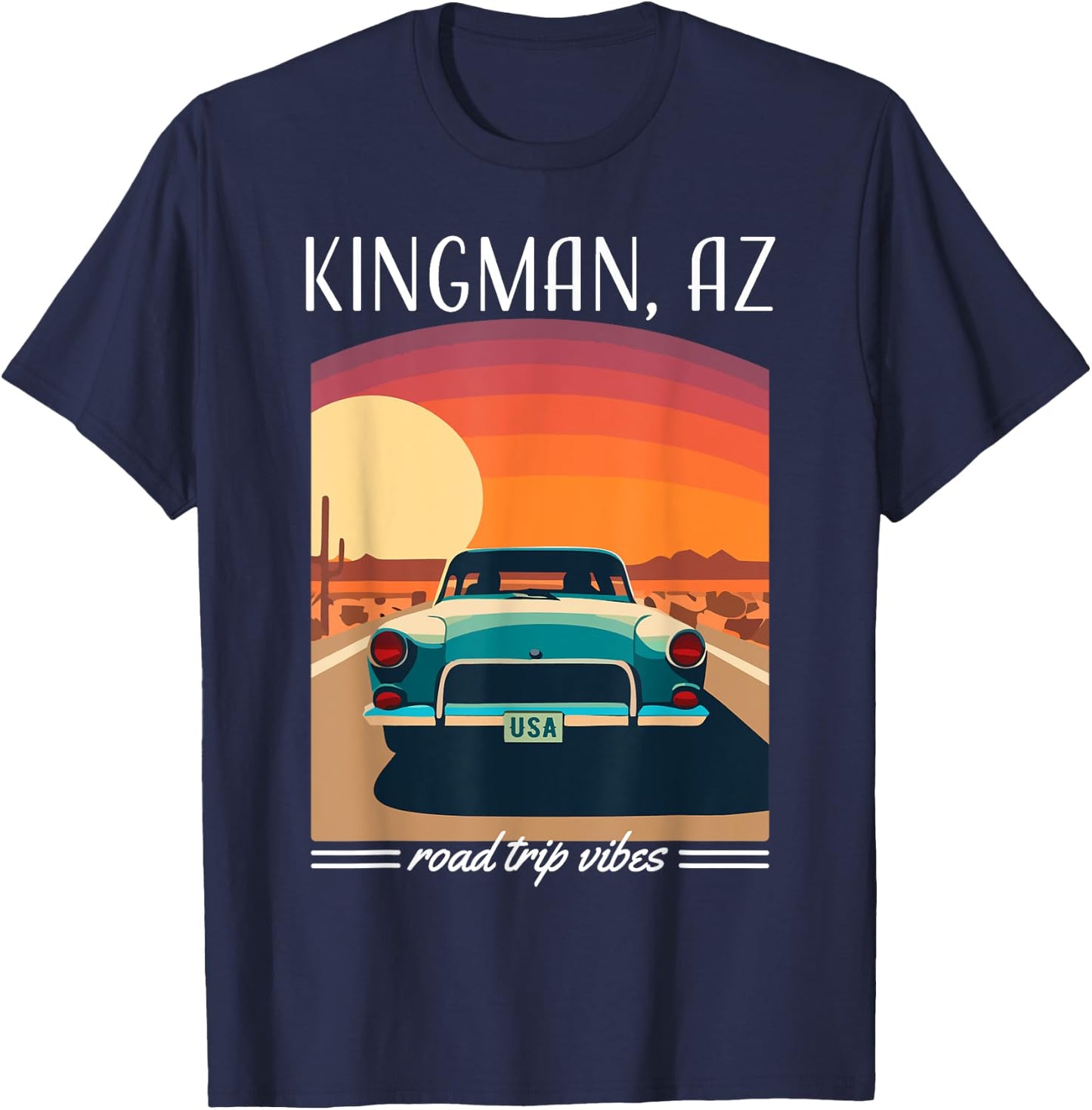 Kingman AZ Retro Highway Nostalgic Vintage Car Design T-Shirt - T-Shirt | Navy