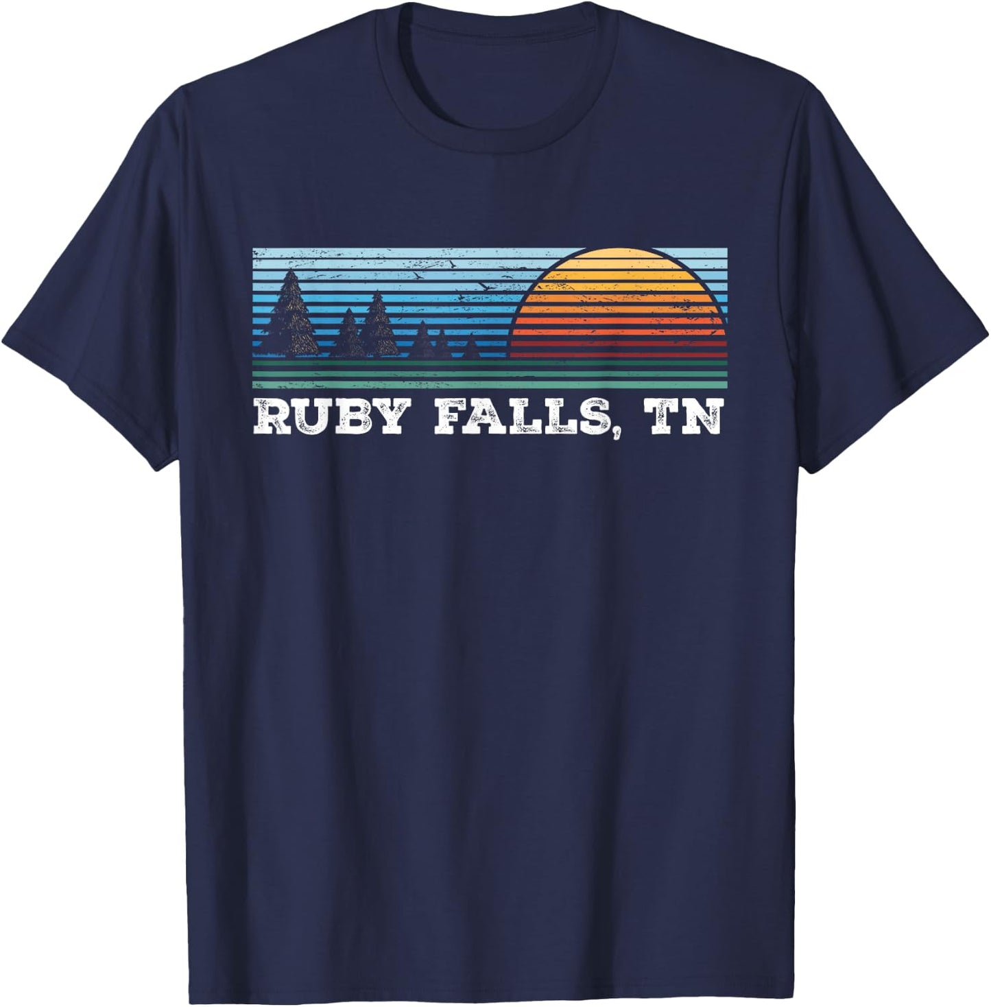 Retro Sunset Stripes Ruby Falls, Tennessee T-Shirt - T-Shirt | Navy