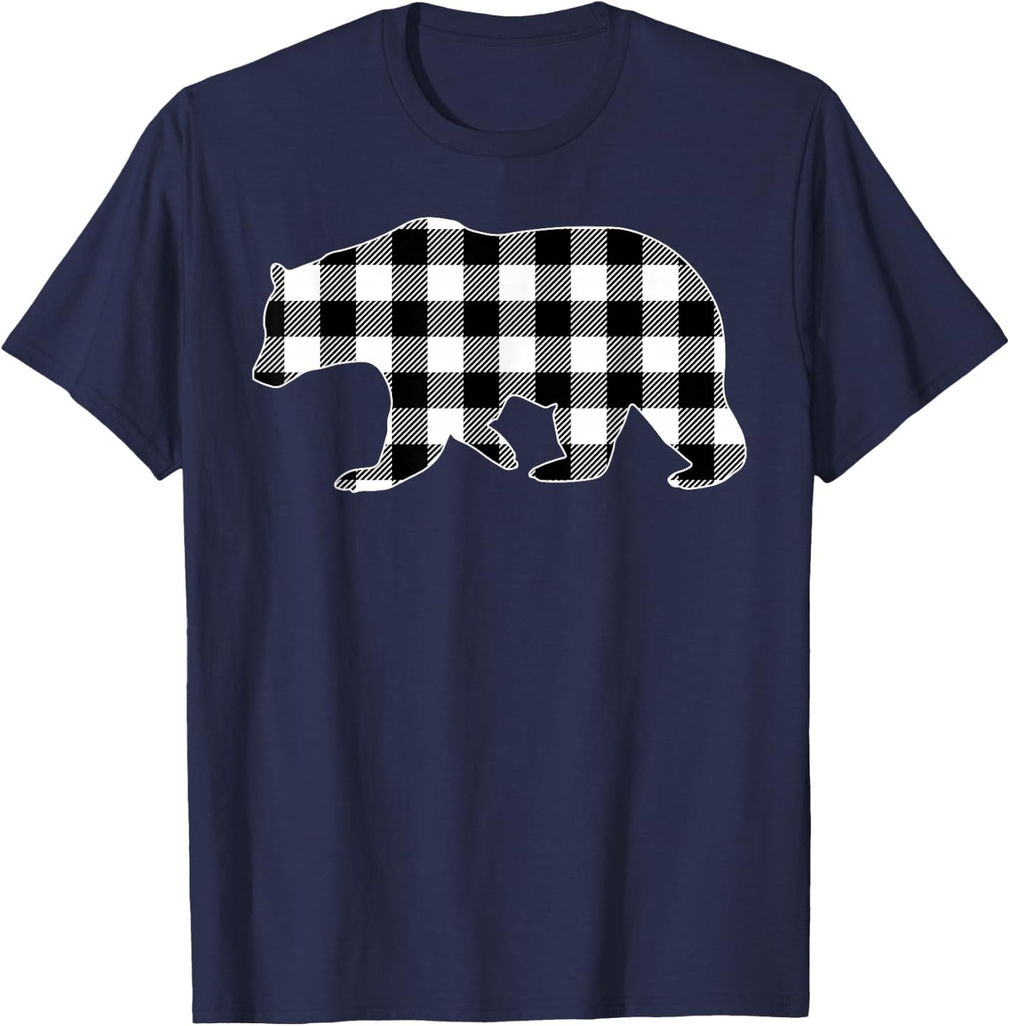 Black and White Buffalo Plaid Bear Christmas Pajama T-Shirt - T-Shirt | Navy