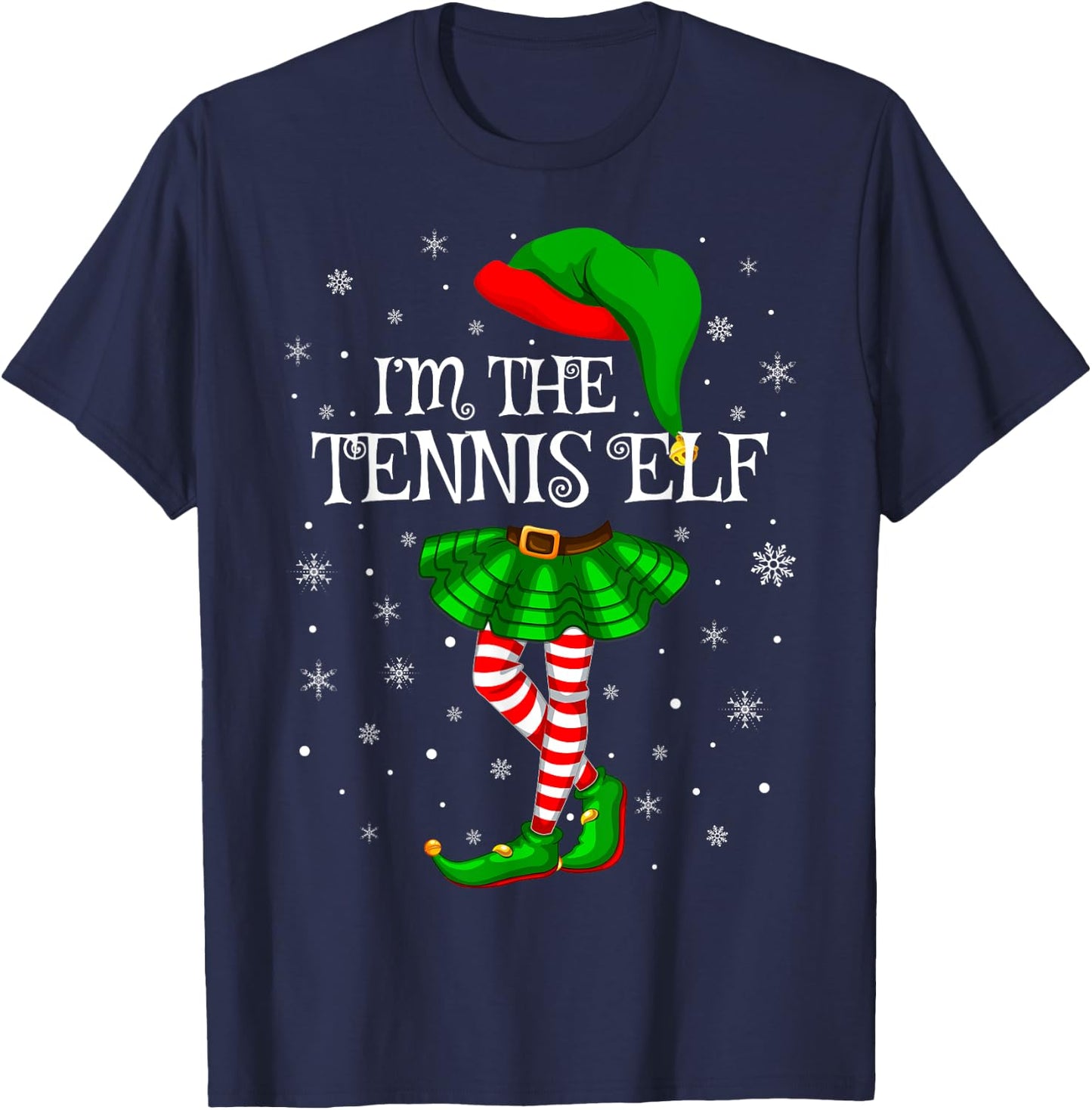 Tennis Elf Christmas Matching Family Women Girls Elf T-Shirt - T-Shirt | Navy
