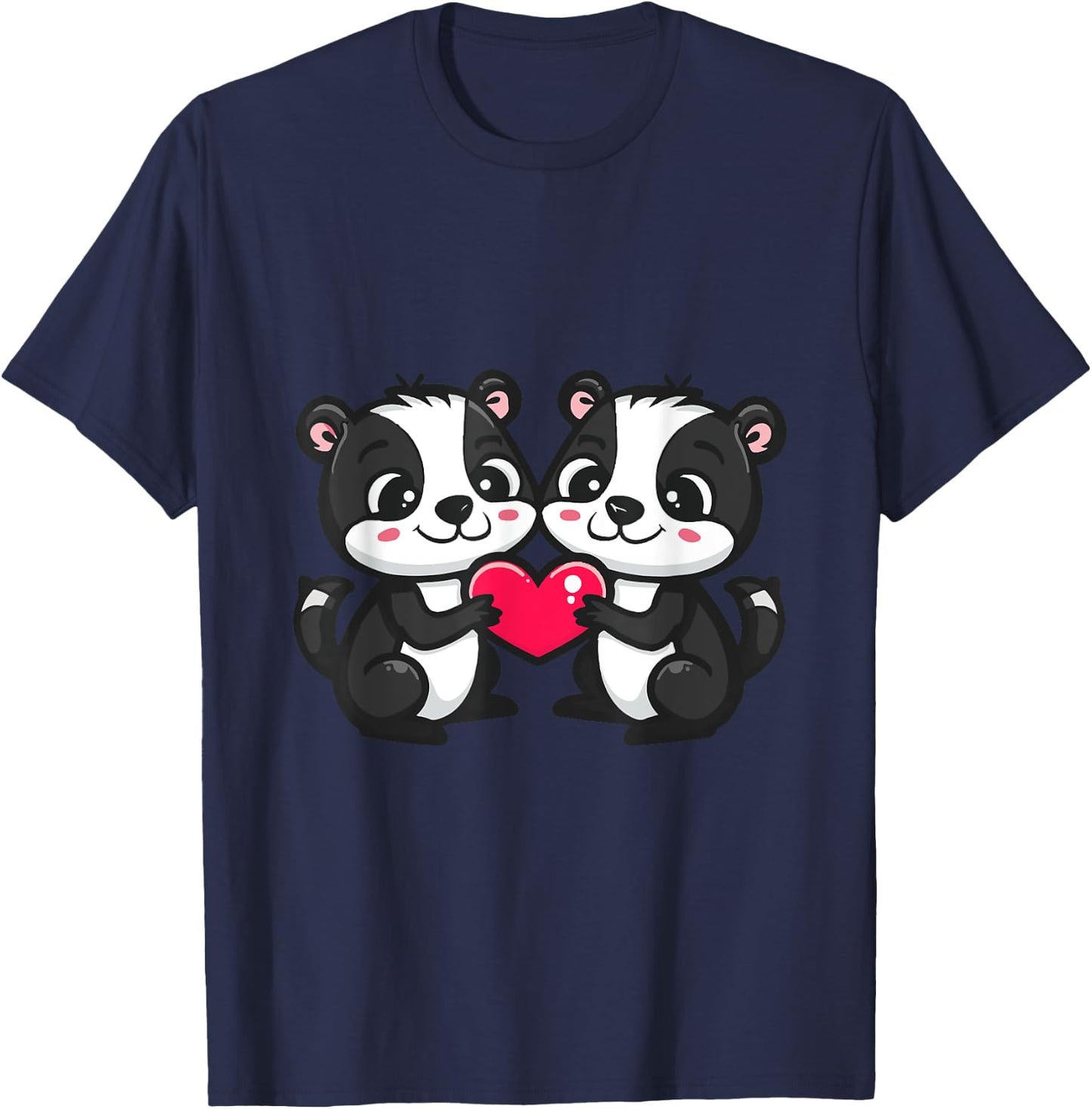 Cute Skunk in Love Couple Heart | Valentines Day T-Shirt - T-Shirt | Navy