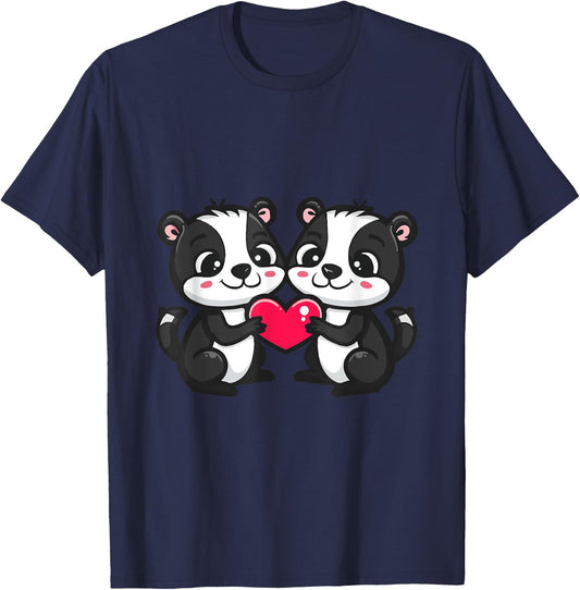 Cute Skunk in Love Couple Heart | Valentines Day T-Shirt - T-Shirt | Navy