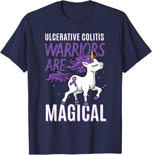Ulcerative Colitis Awareness IBD Unicorn Purple Ribbon Gift T-Shirt - T-Shirt | Navy