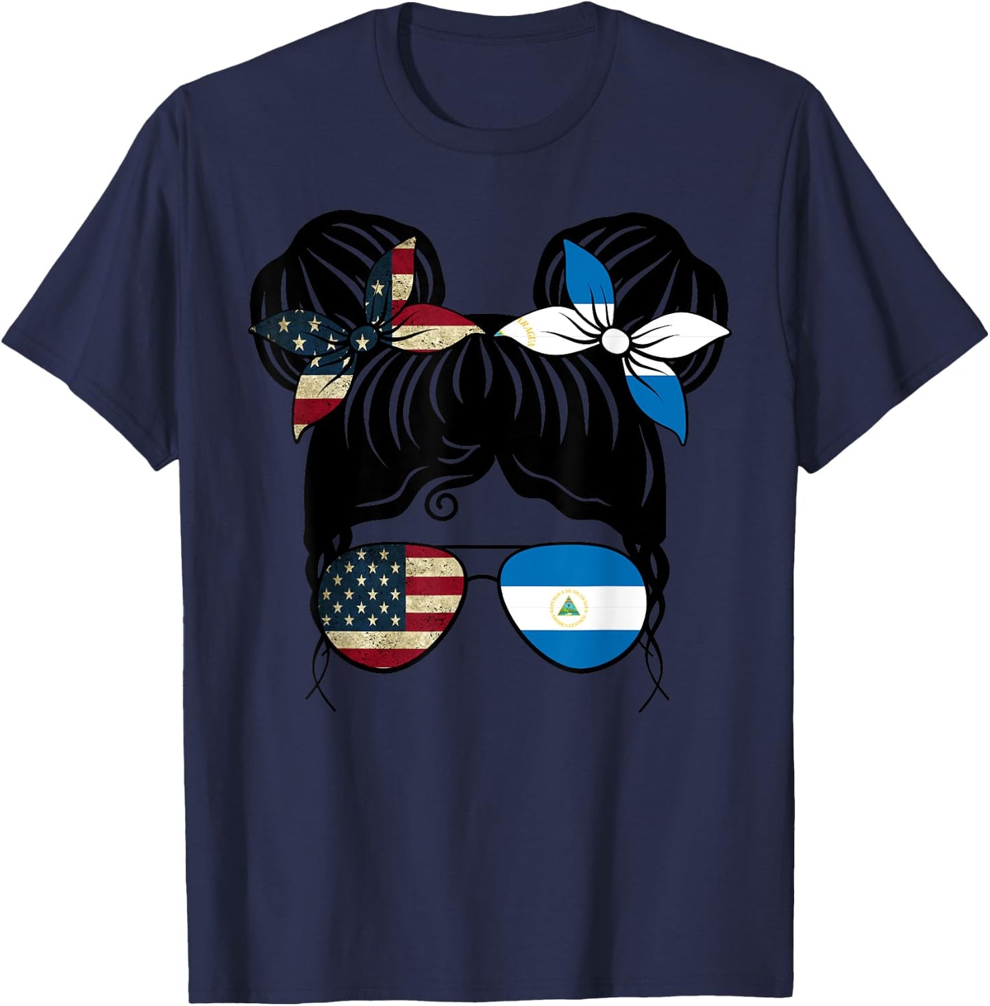 Half American Half Nicaraguan Girl USA Nicaragua Flag Kids T-Shirt - T-Shirt | Navy