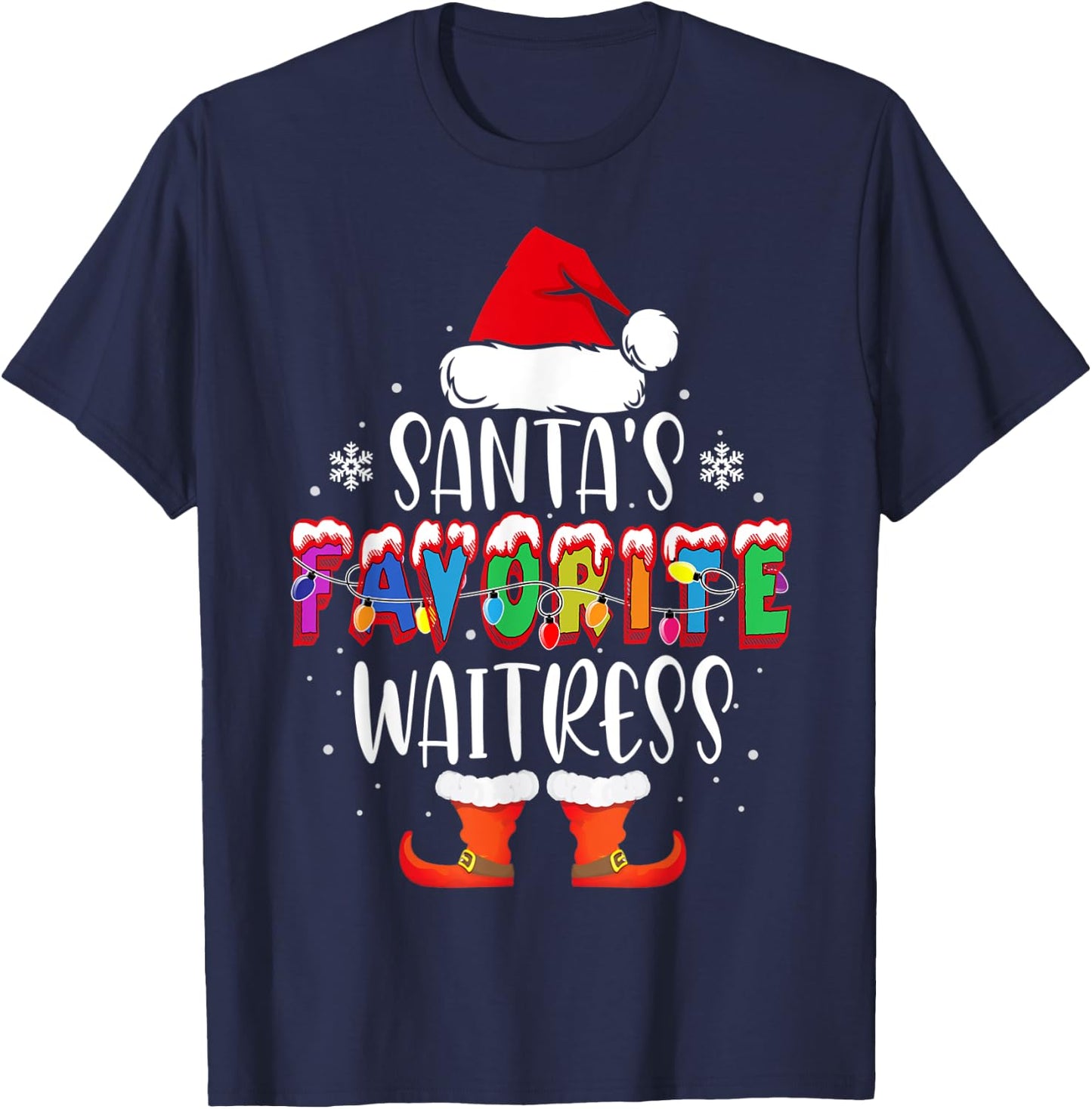 Santa's Favorite Waitress Funny Christmas Santa Gift T-Shirt - T-Shirt | Navy