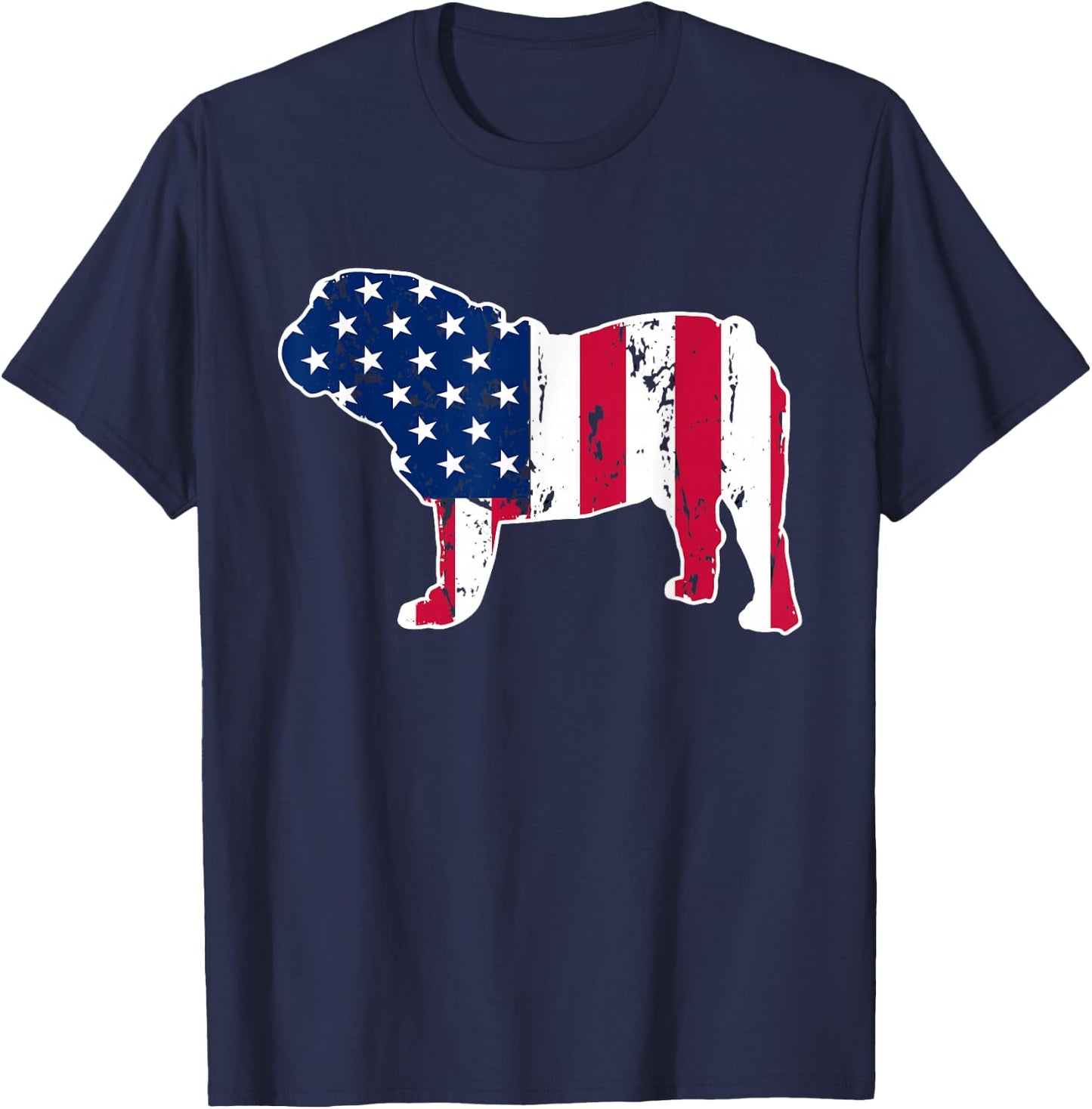 English Bulldog Dog Lovers American Flag 4th of July T-Shirt - T-Shirt | Navy