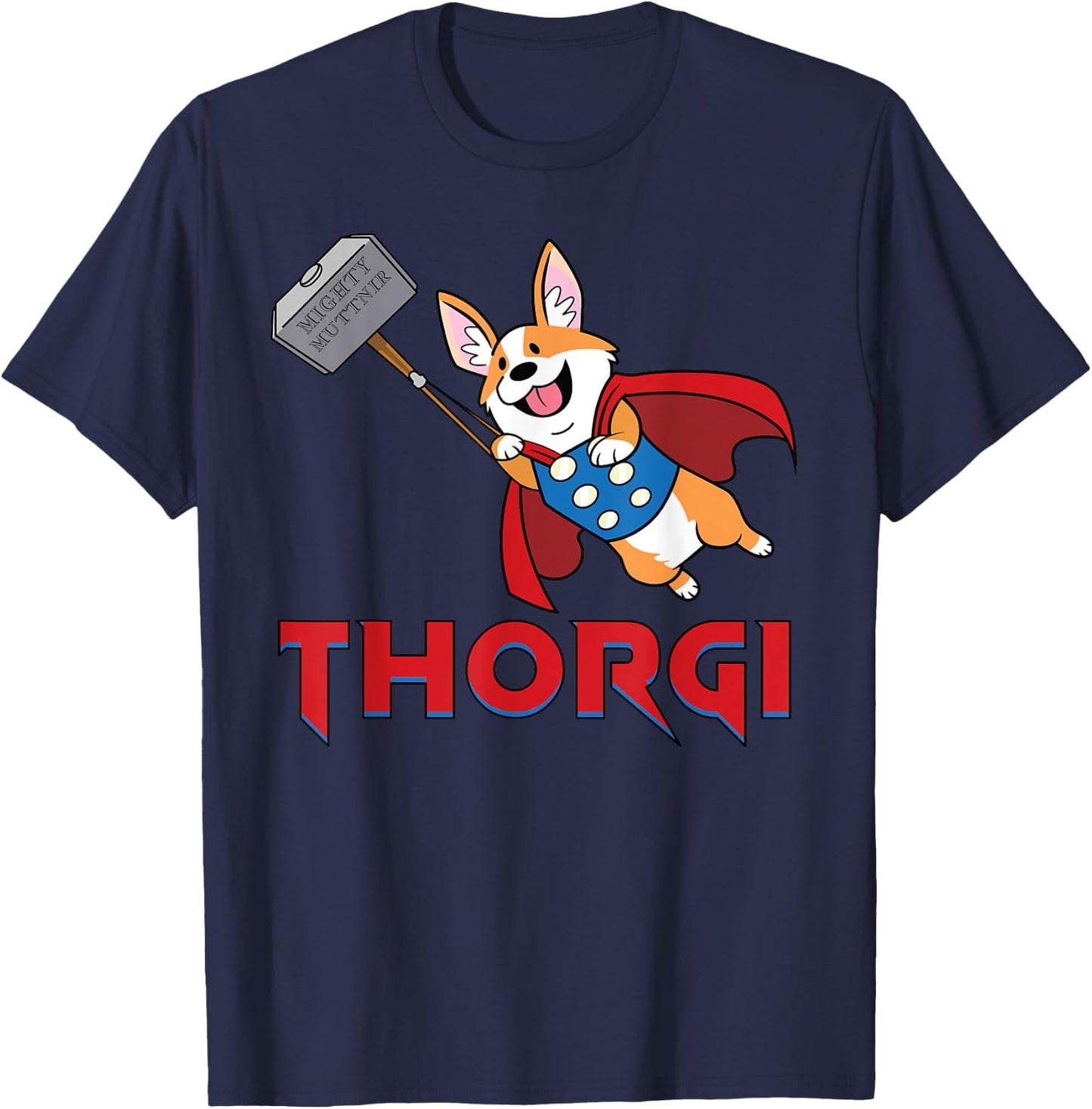 Thorgi and the Mighty Muttnir Corgi Norse God Parody T-Shirt - T-Shirt | Navy