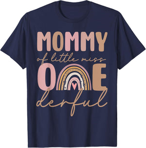 Mommy of Little Miss Onederful First Birthday Boho Rainbow T-Shirt - T-Shirt | Navy