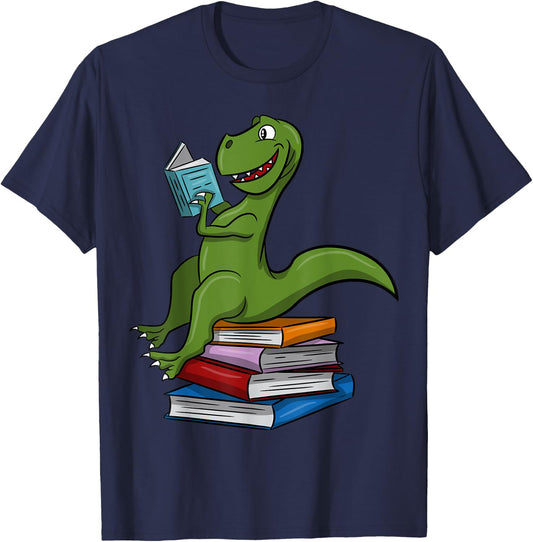 Reading Dinosaur T Rex Dinosaur Lover Dino Book Gift T-Shirt - T-Shirt | Navy