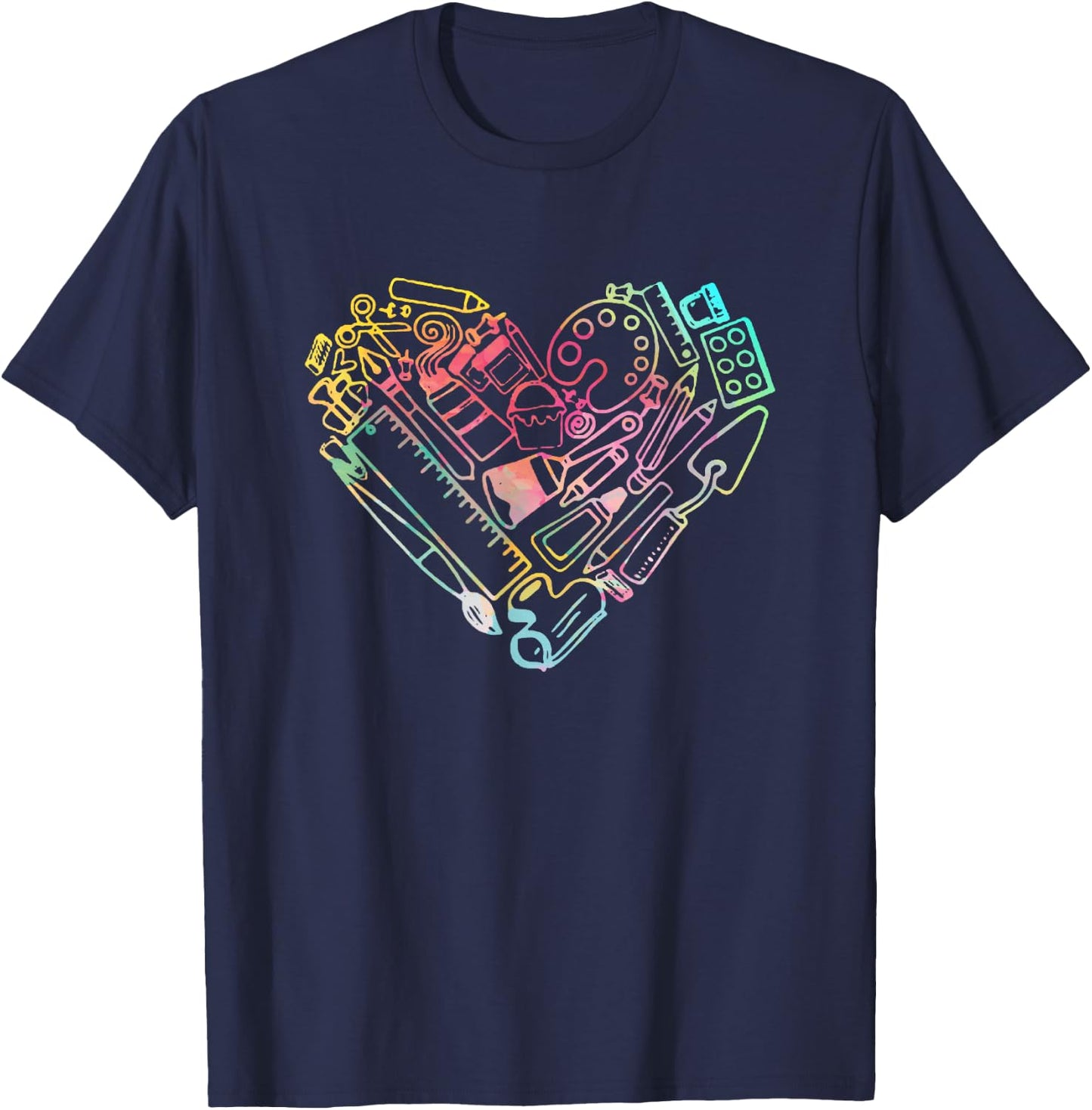 Heart Shape Love Watercolor Art Teacher Artists Painter T-Shirt - T-Shirt | Navy