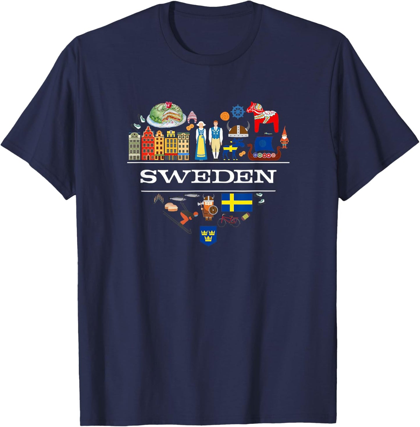 Swedish Heart Travel Gift Swedes T-Shirt - T-Shirt | Navy