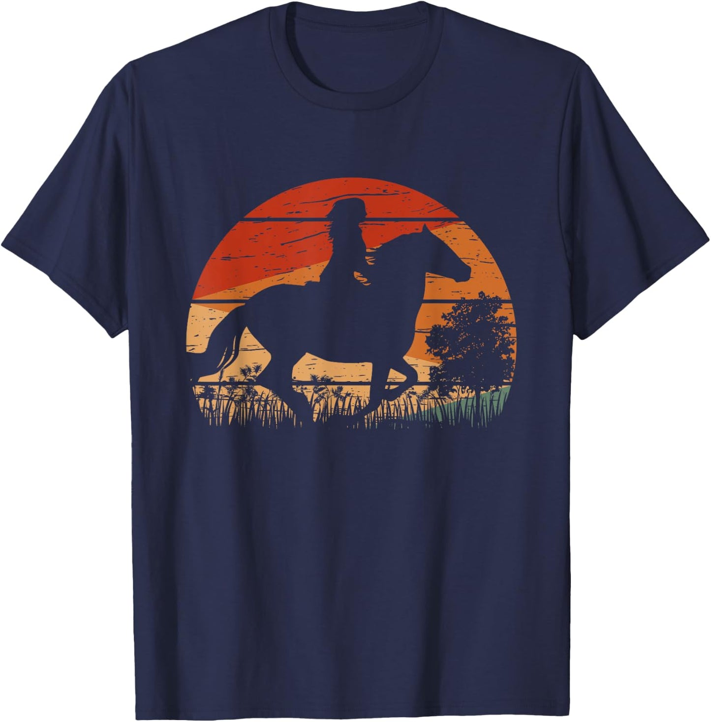 Girl Horse Riding Retro Style Vintage Cowgirl Rodeo Ranch T-Shirt - T-Shirt | Navy