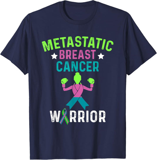 Metastatic Breast Cancer Awareness Tackling Warrior T-Shirt - T-Shirt | Navy
