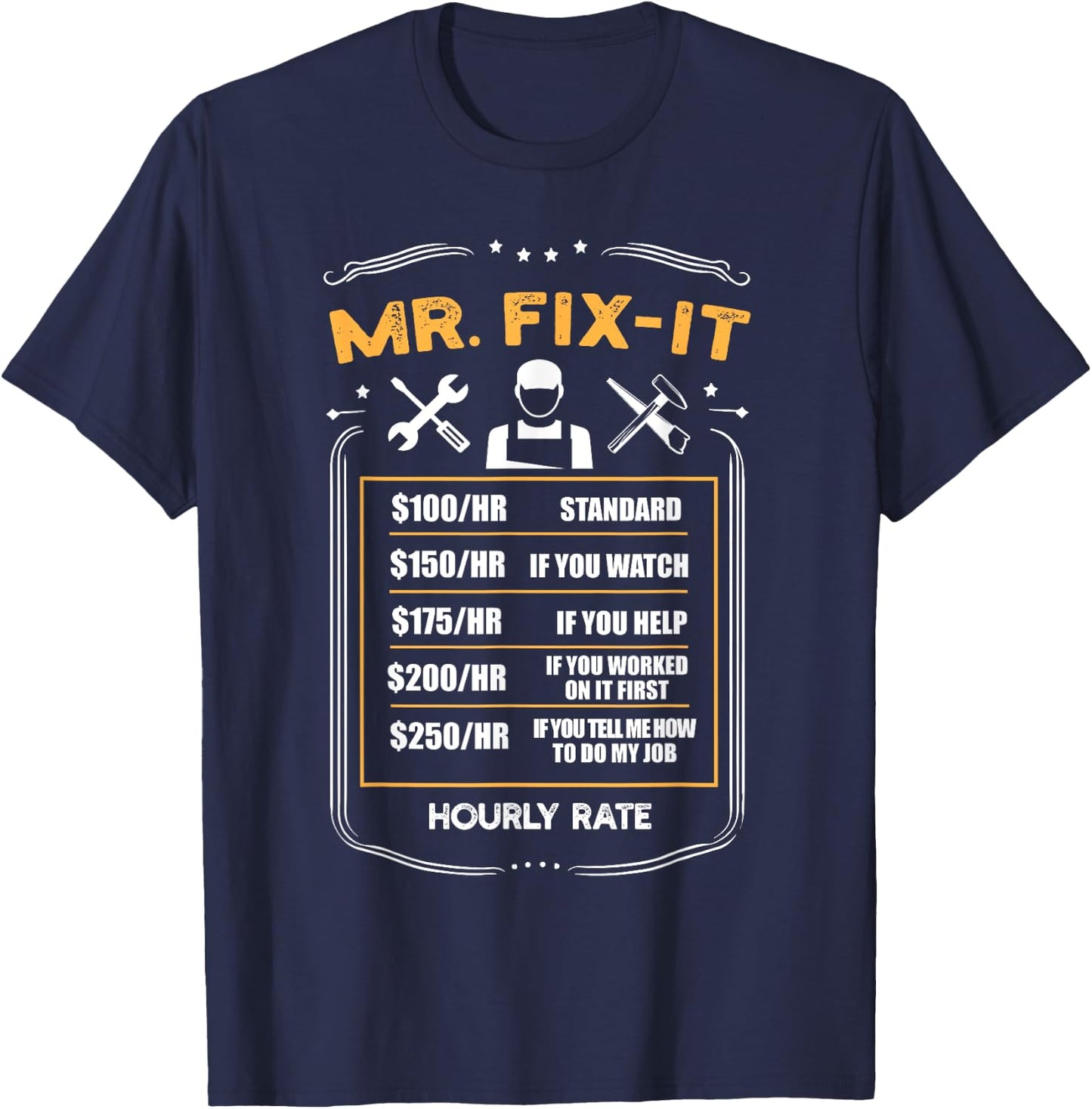 Mr. Fix-It Hourly Rate Handyman Labor Rate T-Shirt - T-Shirt | Navy