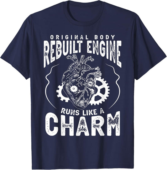 Original Body Rebuilt Engine Runs Like A Charm Heart Attack T-Shirt - T-Shirt | Navy
