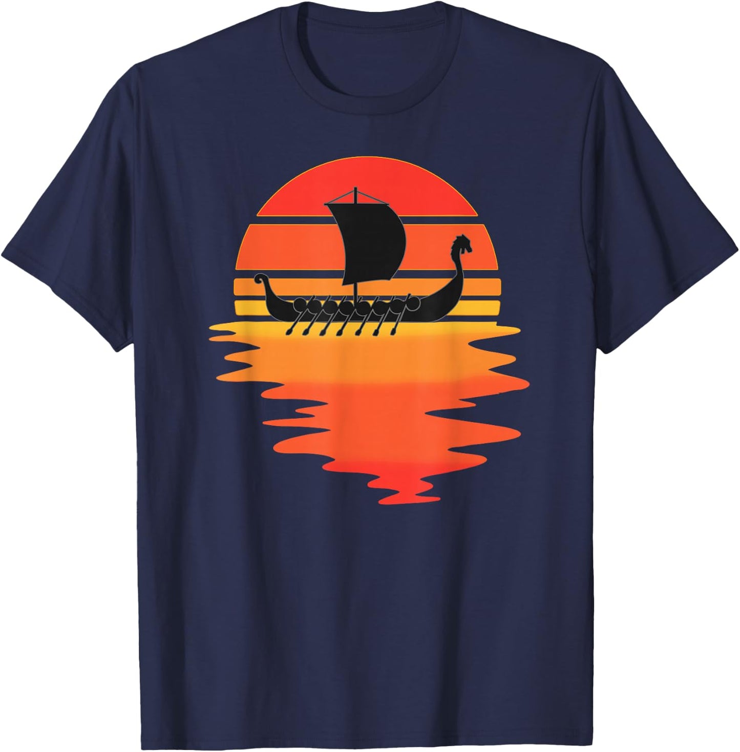 Retro Viking Ship - Cool Water Sunset Ancient Norse T-Shirt - T-Shirt | Navy