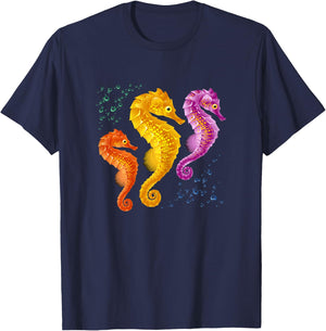 Girls Seahorse Retro Vintage Marine Fish T-Shirt - T-Shirt | Navy