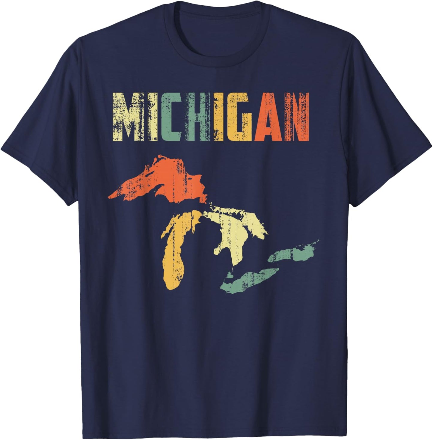 The Great Lakes Largest Water Retro Color Michigan MI Pride Small T-Shirt - T-Shirt | Navy