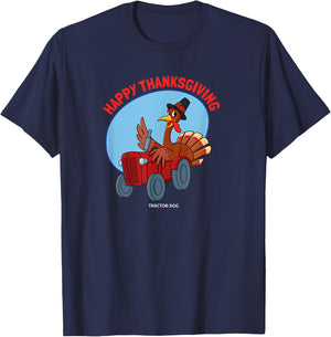 Happy Thanksgiving Turkey Driving a Tractor T-Shirt - T-Shirt | Navy
