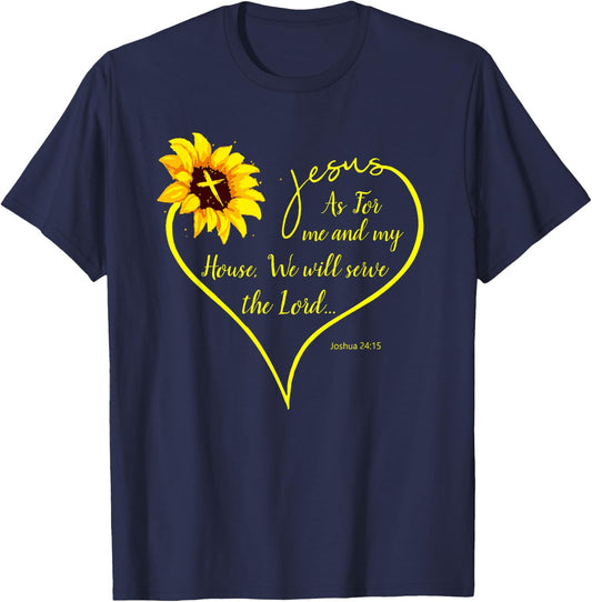As For Me and My House We Will Serve the Lord Sunflower T-Shirt - T-Shirt | Navy