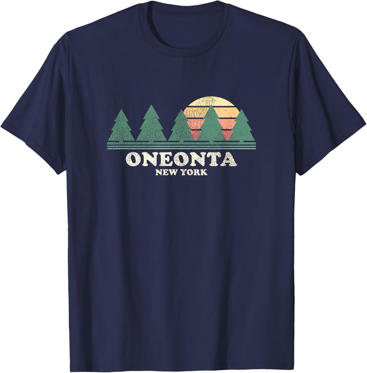 Oneonta NY Vintage Throwback Retro 70s Design T-Shirt - T-Shirt | Navy