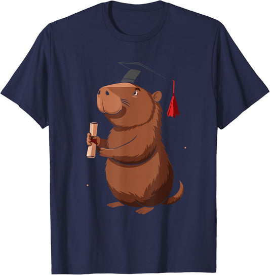 Funny Capybara Graduation Class of 2024 Graduate Hat T-Shirt - T-Shirt | Navy