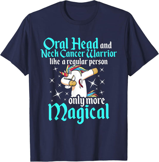 Oral Head Neck Cancer Survivor Unicorns Awareness Warrior T-Shirt - T-Shirt | Navy