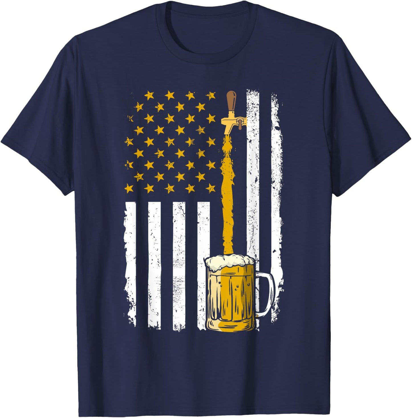Pouring Beer American Flag Vintage 4th of July Craft Brewery Men T-Shirt - T-Shirt | Navy