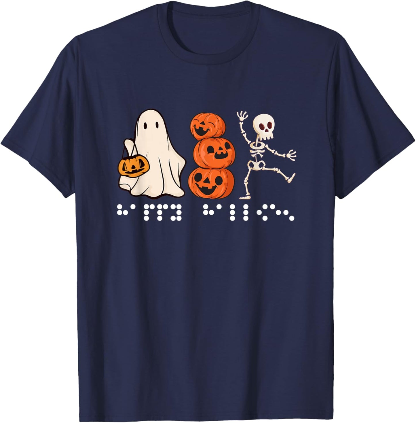 Simulated Braille Halloween Items Women Kids Ghost T-Shirt - T-Shirt | Navy