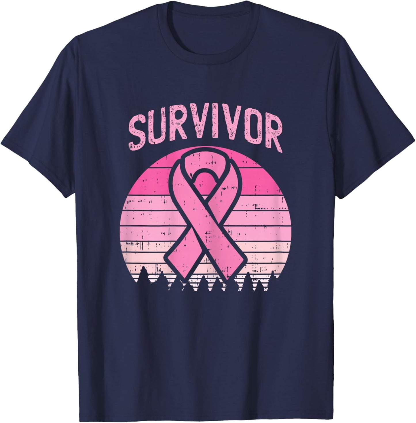 Survivor Retro Breast Cancer Pink Ribbon Awareness Women T-Shirt - T-Shirt | Navy