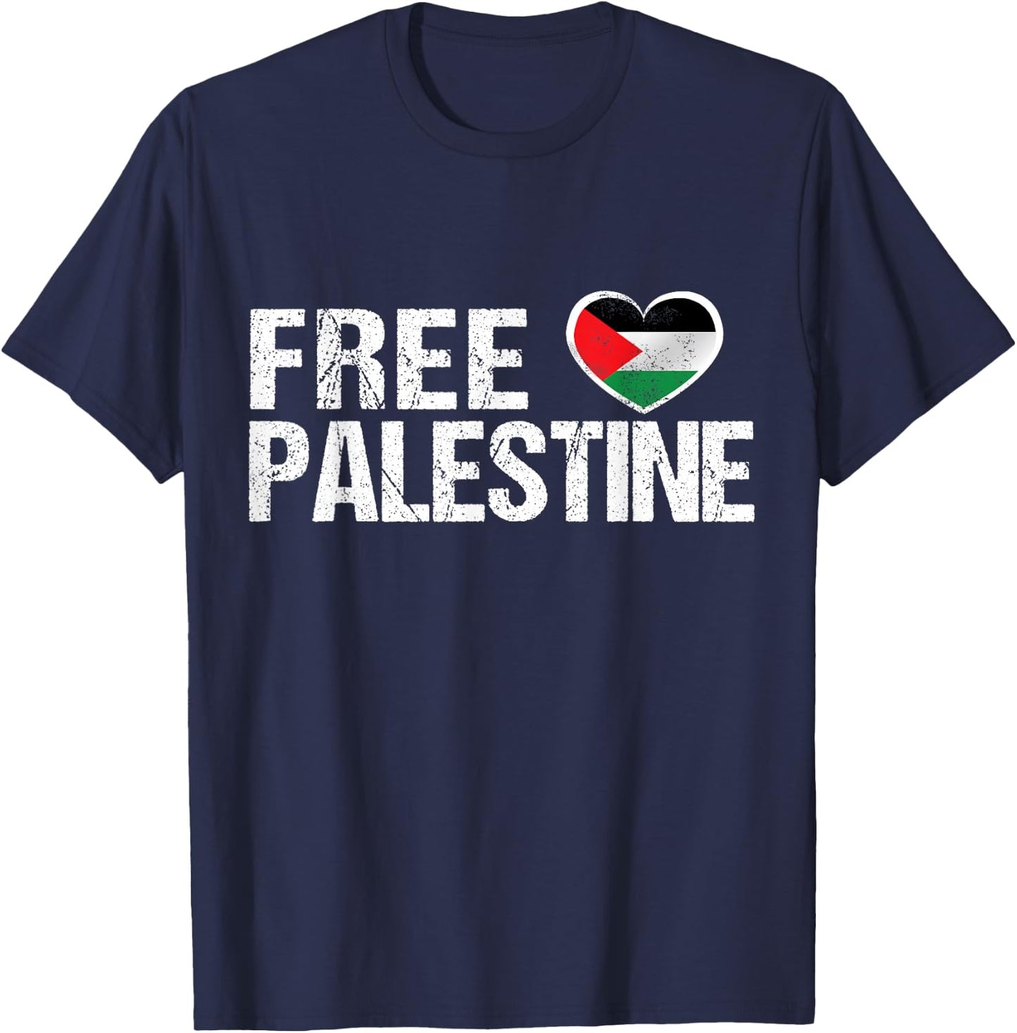 Palestine Flag Heart Free Palestine T-Shirt - T-Shirt | Navy